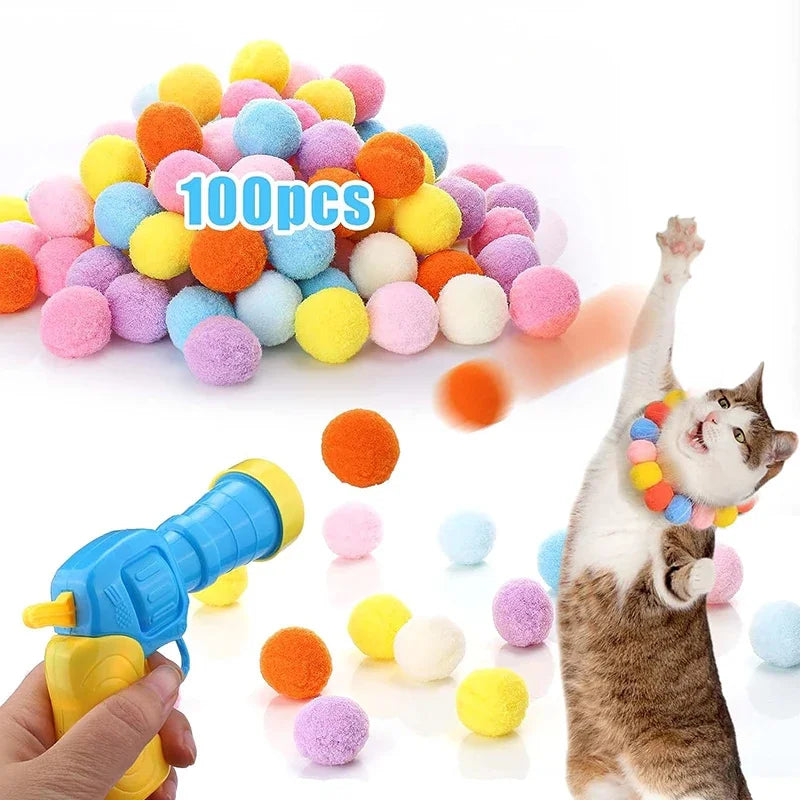 Interactive Cat Toy Gun Plush Ball Launcher Fun Play for Cats