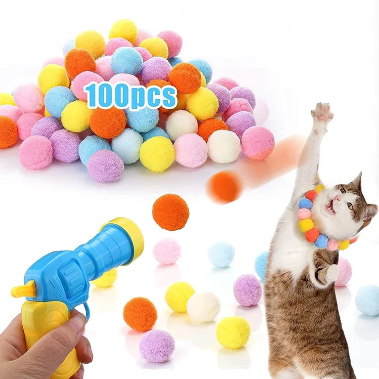 Interactive Cat Toy Gun Plush Ball Launcher Fun Play for Cats