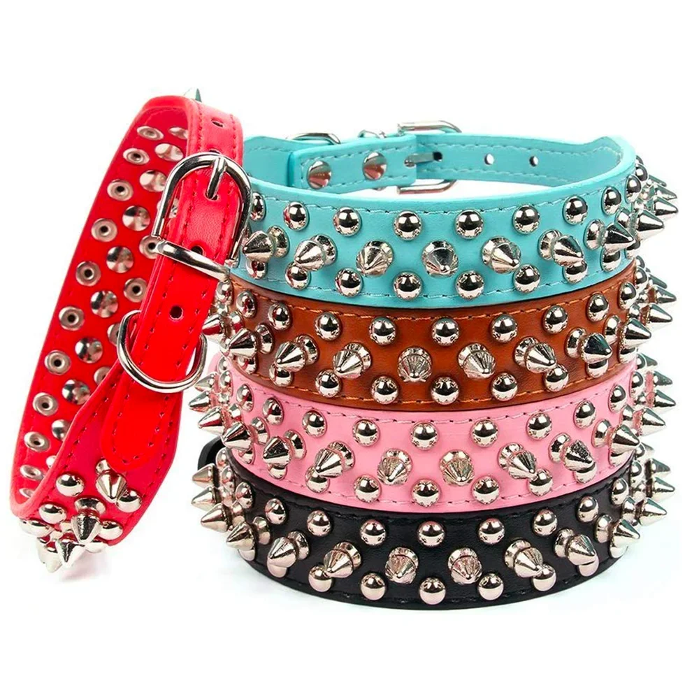Adjustable Leather Dog Collar Punk Rivet Spiked Neck Strap
