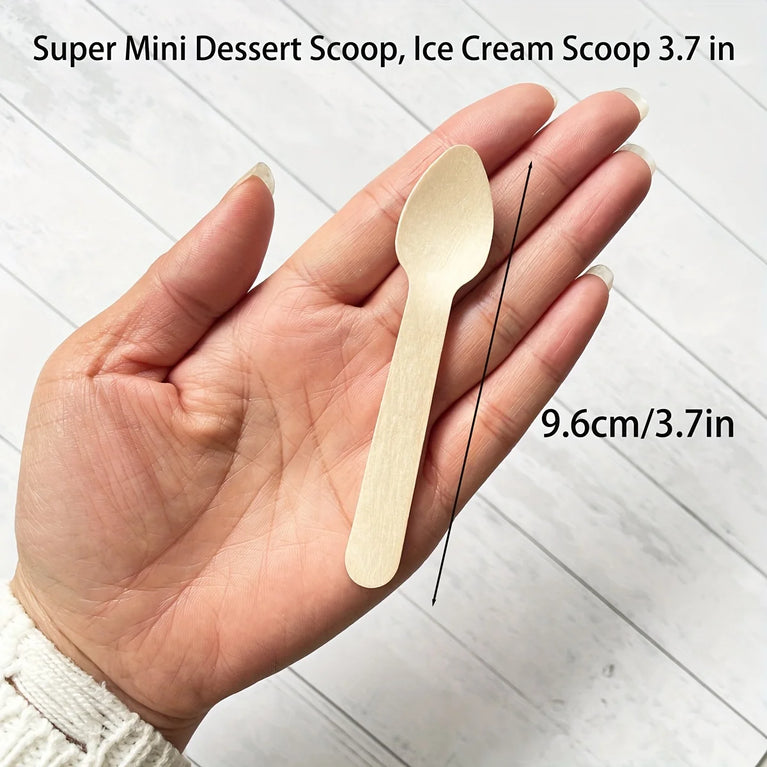 100Pcs Disposable Birch Wood Ice Cream Dessert Mini Spoons Party Set