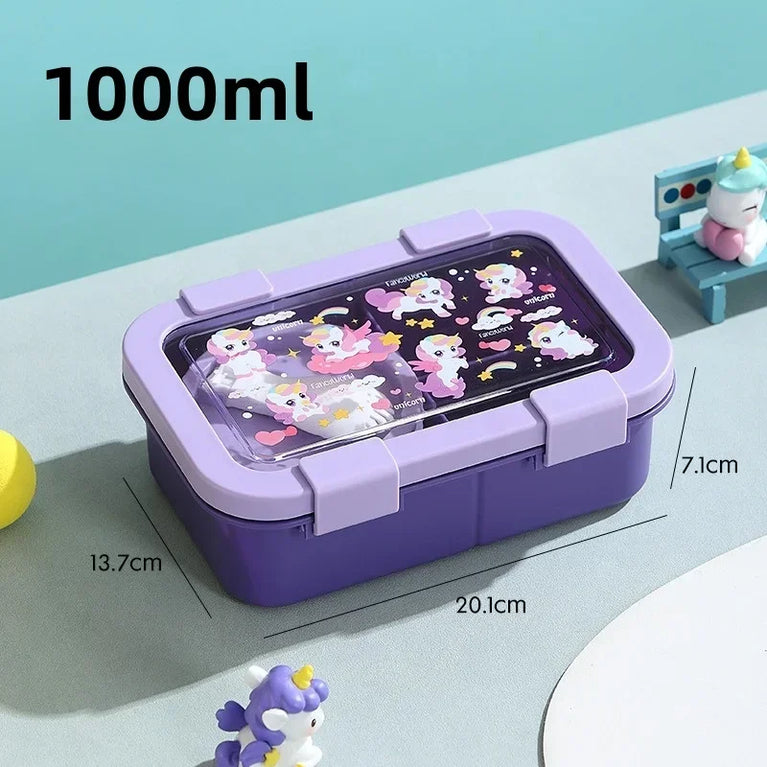 1000/1350ml Cartoon Lunch Box Leakproof Bento Container with Soup Bowl Portable Food Storage Box