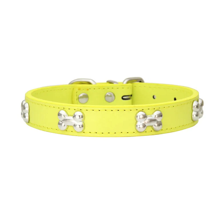 Bone Leather Dog Collars Puppy Pug Collars Small Large Cat Collar