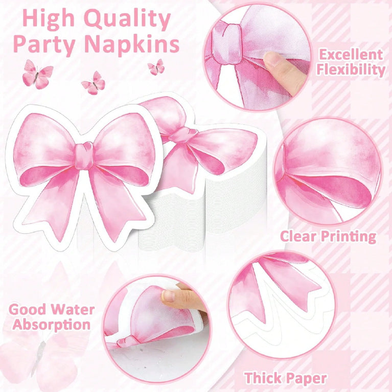 Pink Bow Disposable Party Napkins Soft Absorbent Table Napkins