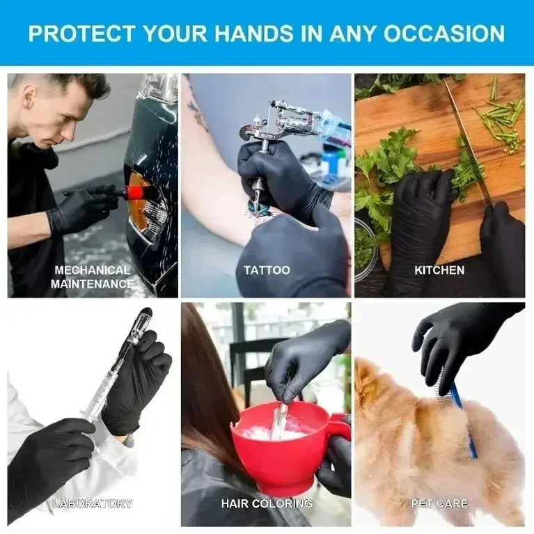 Disposable Black Nitrile Gloves Latex Free Waterproof Kitchen Gloves 100PCS