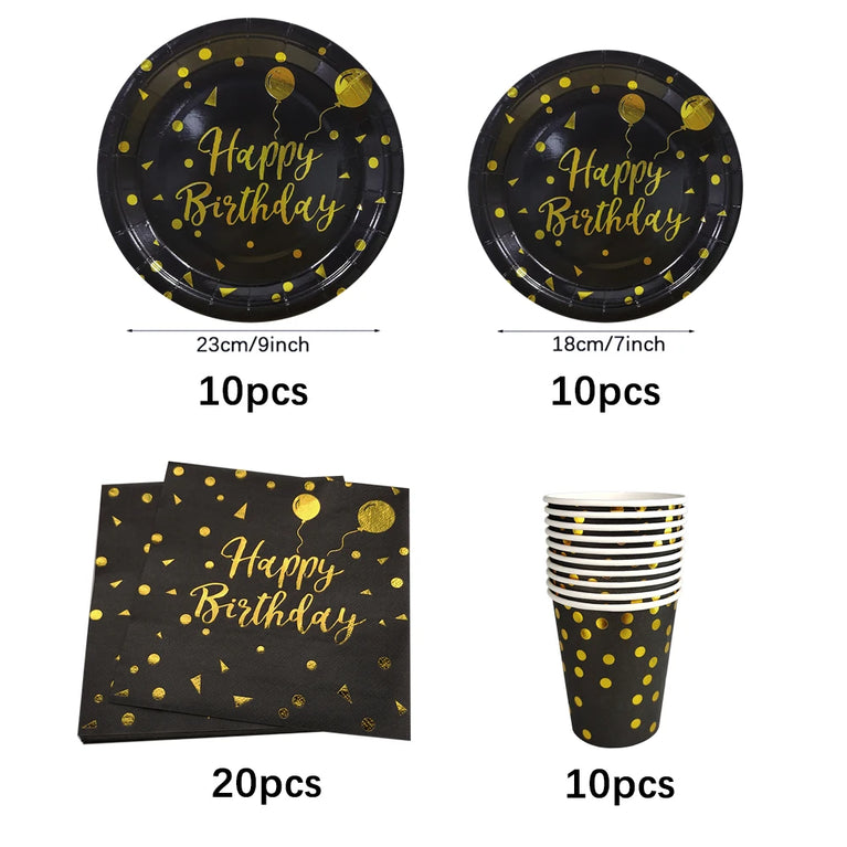 Black Gold Birthday Disposable Tableware Set Party Wedding Decoration Kit