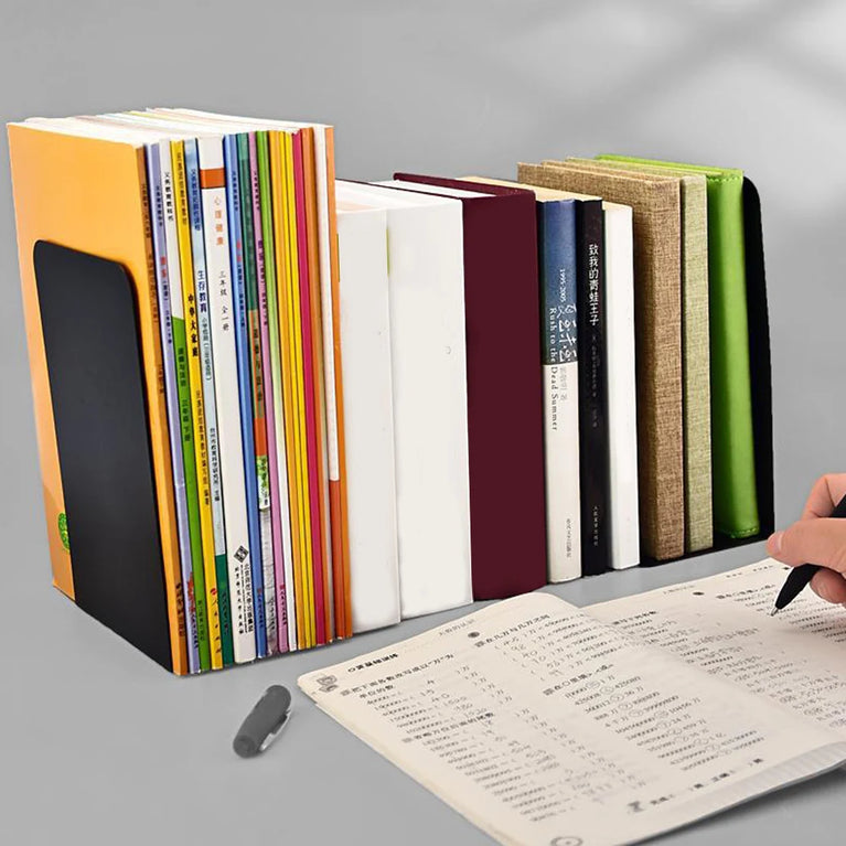 Simple Metal Bookends | 2-Piece Heavy-Duty Non-Slip Desktop Organiser