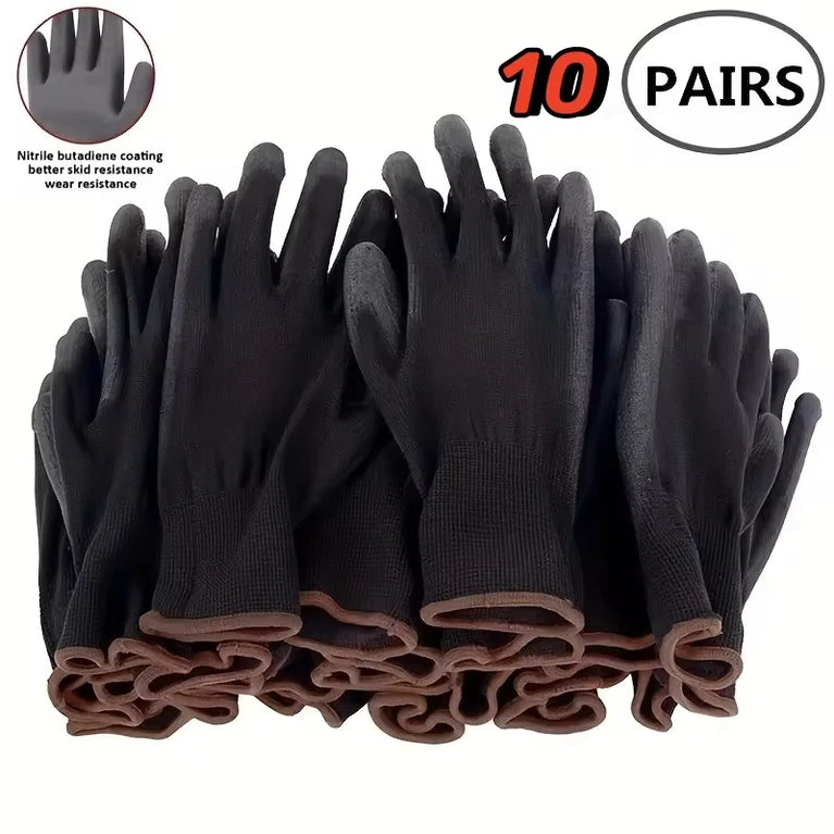 Polyester Nylon PU Coated Safety Gardening Gloves Non Slip ESD Protection