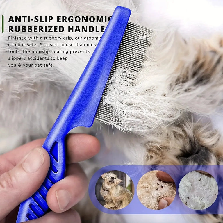 6PCS Flea Metal Lice Cat Dog Deshedding Grooming Comb Kit Tool Set