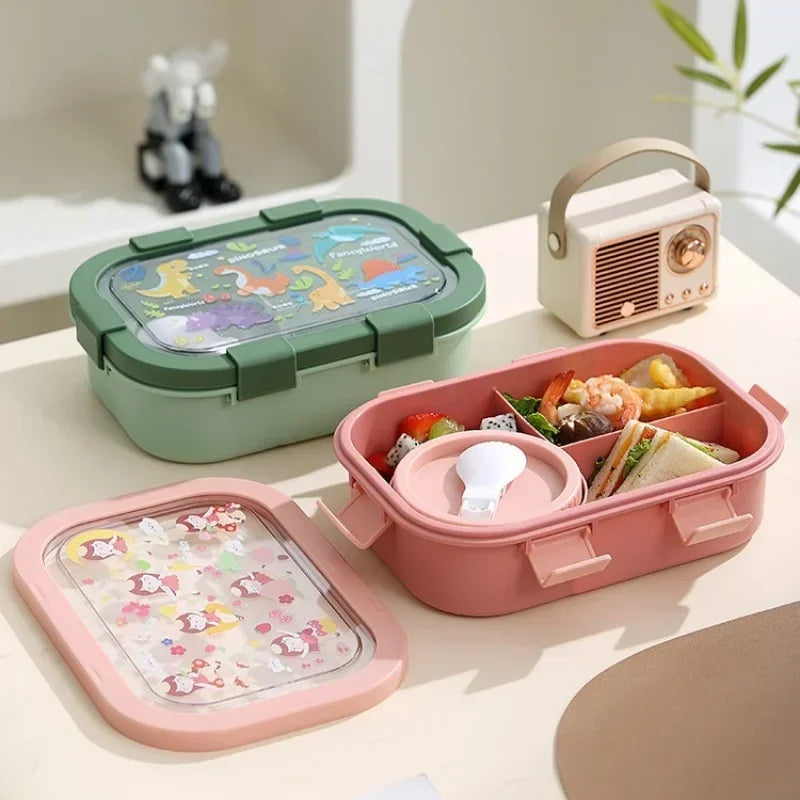 1000/1350ml Cartoon Lunch Box Leakproof Bento Container with Soup Bowl Portable Food Storage Box