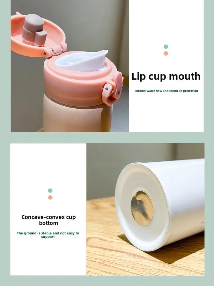 500ml Gradient Stainless Steel Insulated Water Bottle Flip Lid