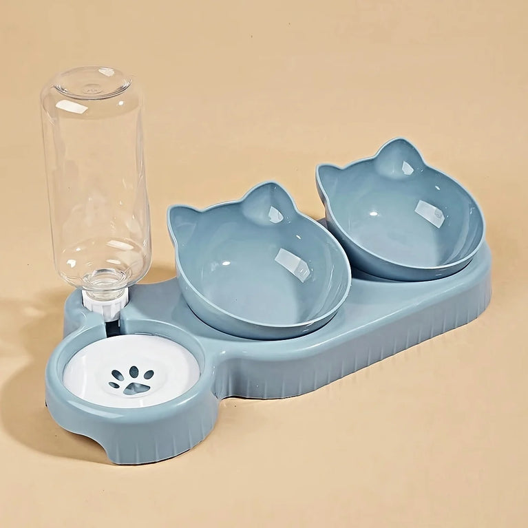 3 in 1 Tilted Cat Bowl Set with Water Feeder Raised Design
