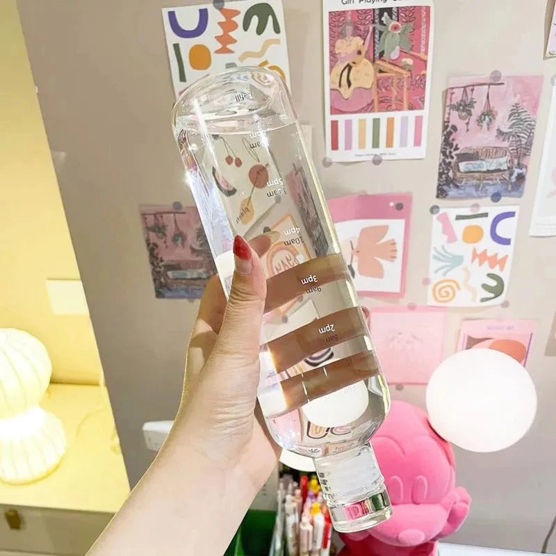 500/750ml PC Plastic Time Marker Water Bottle Leakproof Gym Sport Large Capacity Drink Bottle with Lid