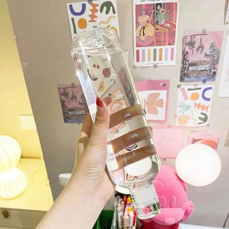 500/750ml PC Plastic Time Marker Water Bottle Leakproof Gym Sport Large Capacity Drink Bottle with Lid