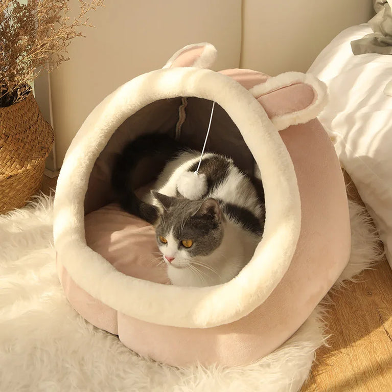 Deep Sleep Cat Cartoon Bed Cotton Cave Soft Foldable Washable Pet Bed House