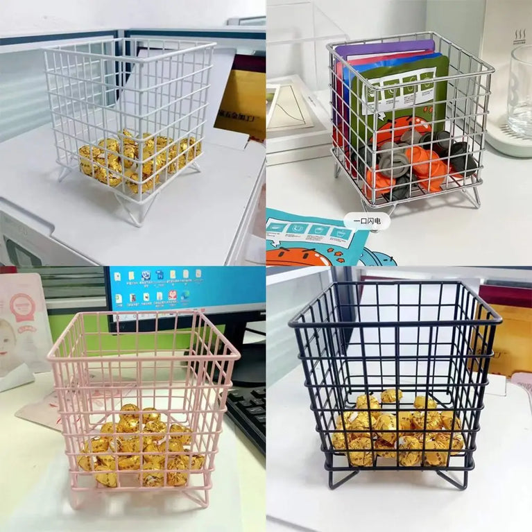 Metal Square Desktop Basket | Creative Iron Stationery & Makeup Organiser