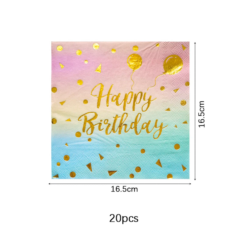 Rainbow Birthday Disposable Tableware Gold Dot Party Set Plates Cups Napkins