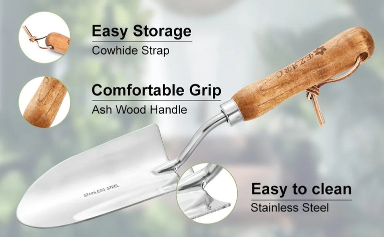 4PCS Heavy Duty Garden Tool Set Stainless Steel Hand Shovel Spade Rake Kit