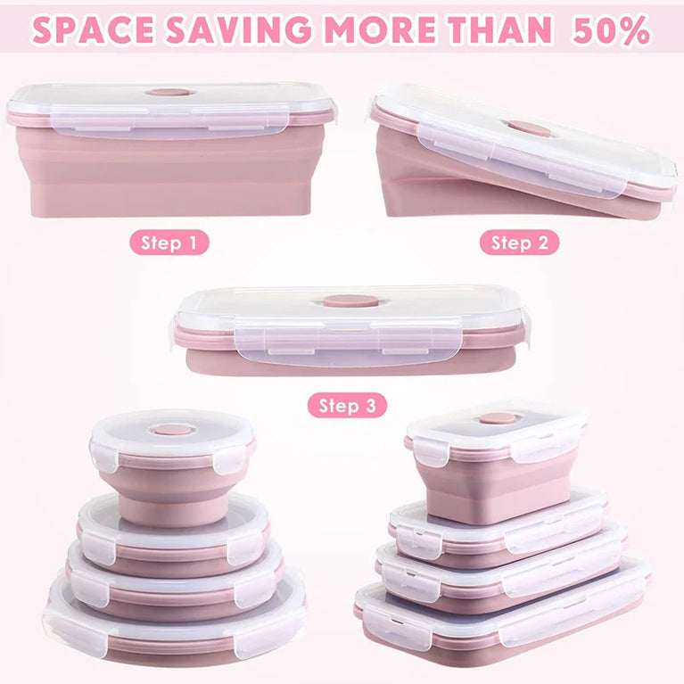 Collapsible Silicone Food Storage Containers with Lids Leakproof