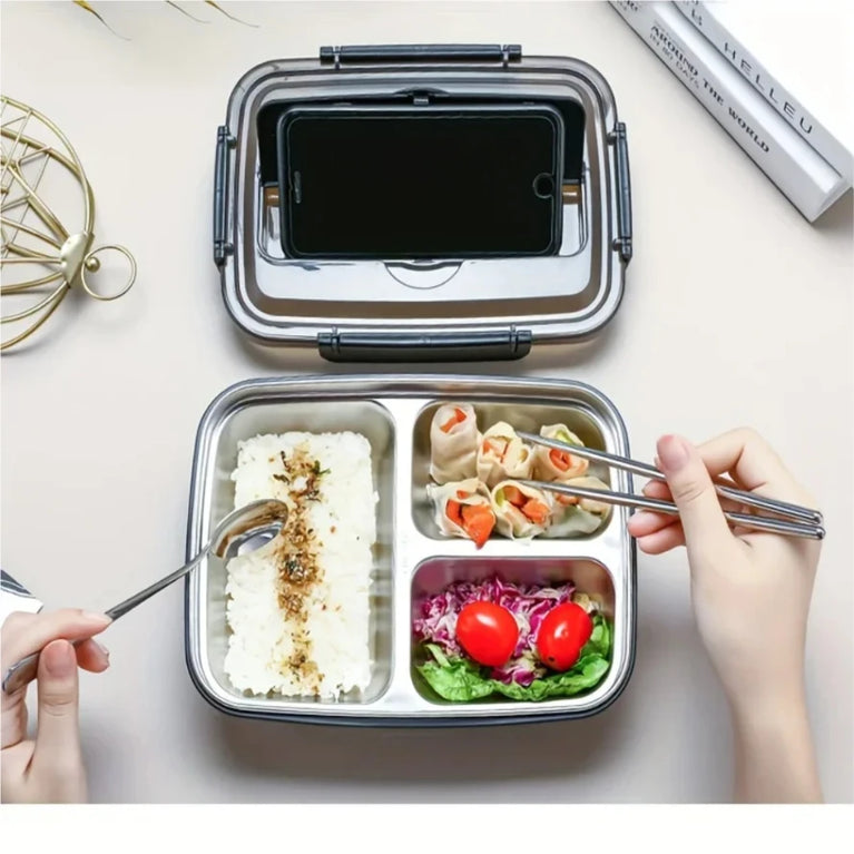 Leak Proof Stainless Steel Lunch Box 3/4 Compartment Bento Container