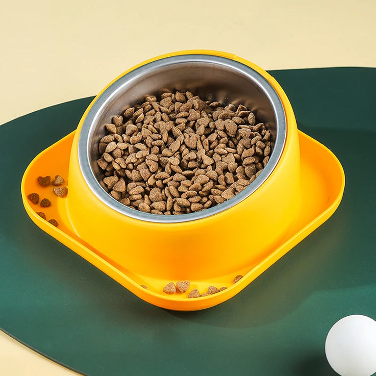 15° Tilted Raised Cat Feeder with Stainless Bowl Anti Slip Base