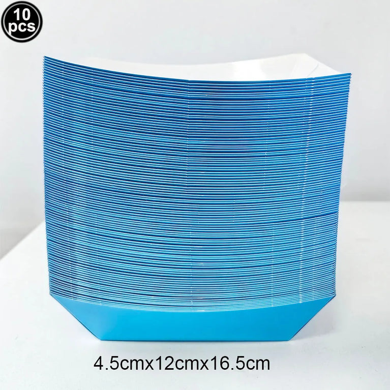 10Pcs Solid Color Popcorn Boxes Paper Food Trays Gift Bags With Handles Party Supplies Set