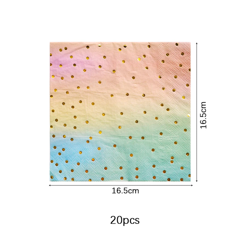 Rainbow Birthday Disposable Tableware Gold Dot Party Set Plates Cups Napkins