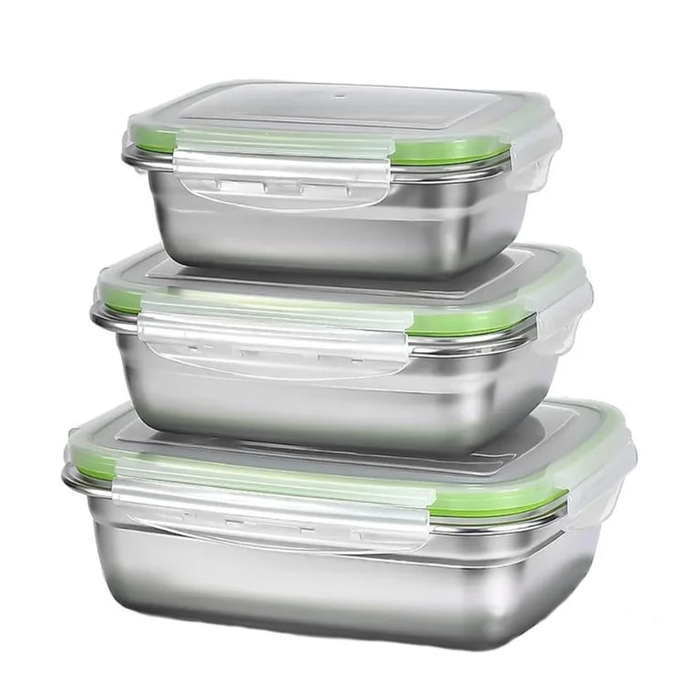 304 Stainless Steel Food Grade Leak Proof Silicone Lid Bento Lunch Box Set Storage Container