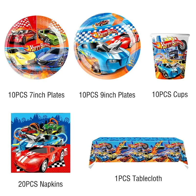 Happy Birthday Wheels Racing Car Party Disposable Tableware Set for Kids Celebration