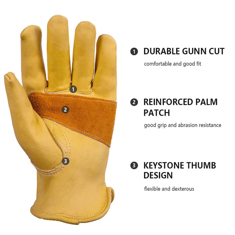 Cowhide Leather Gardening Gloves Reinforced Palm Tough Work Use