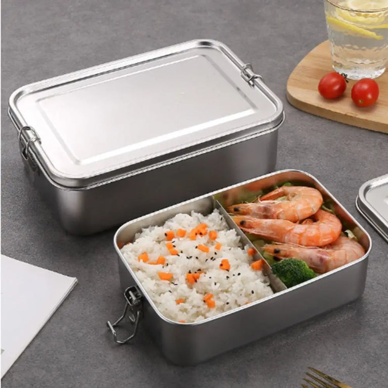 Stainless Steel Leakproof Bento Lunch Box Large Capacity Square Food Container with Lock Clips for Travel and Outdoor Use