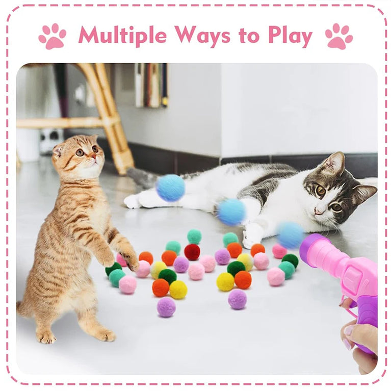Interactive Cat Toy Gun Plush Ball Launcher Fun Play for Cats
