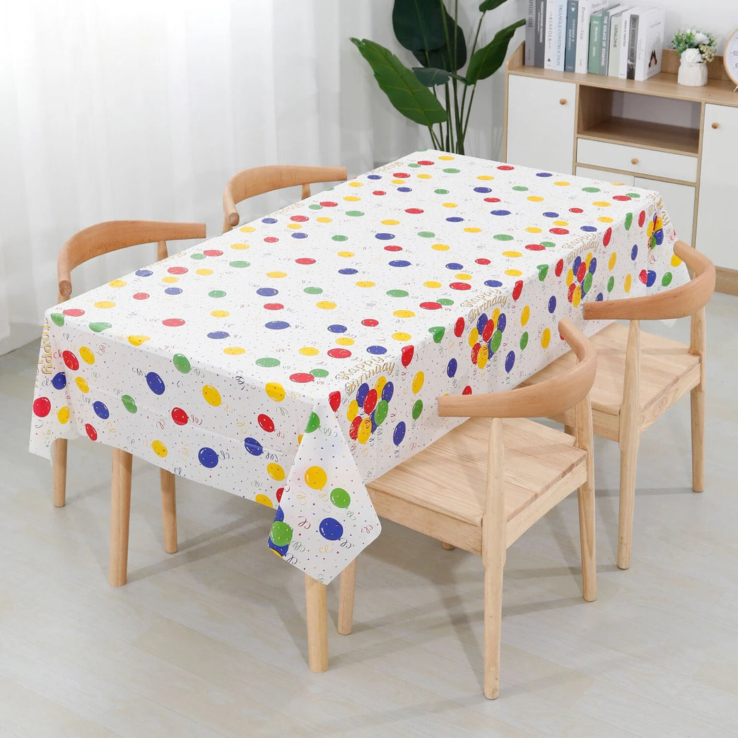 Happy Birthday Waterproof Balloon Print Party Tablecloth Cover