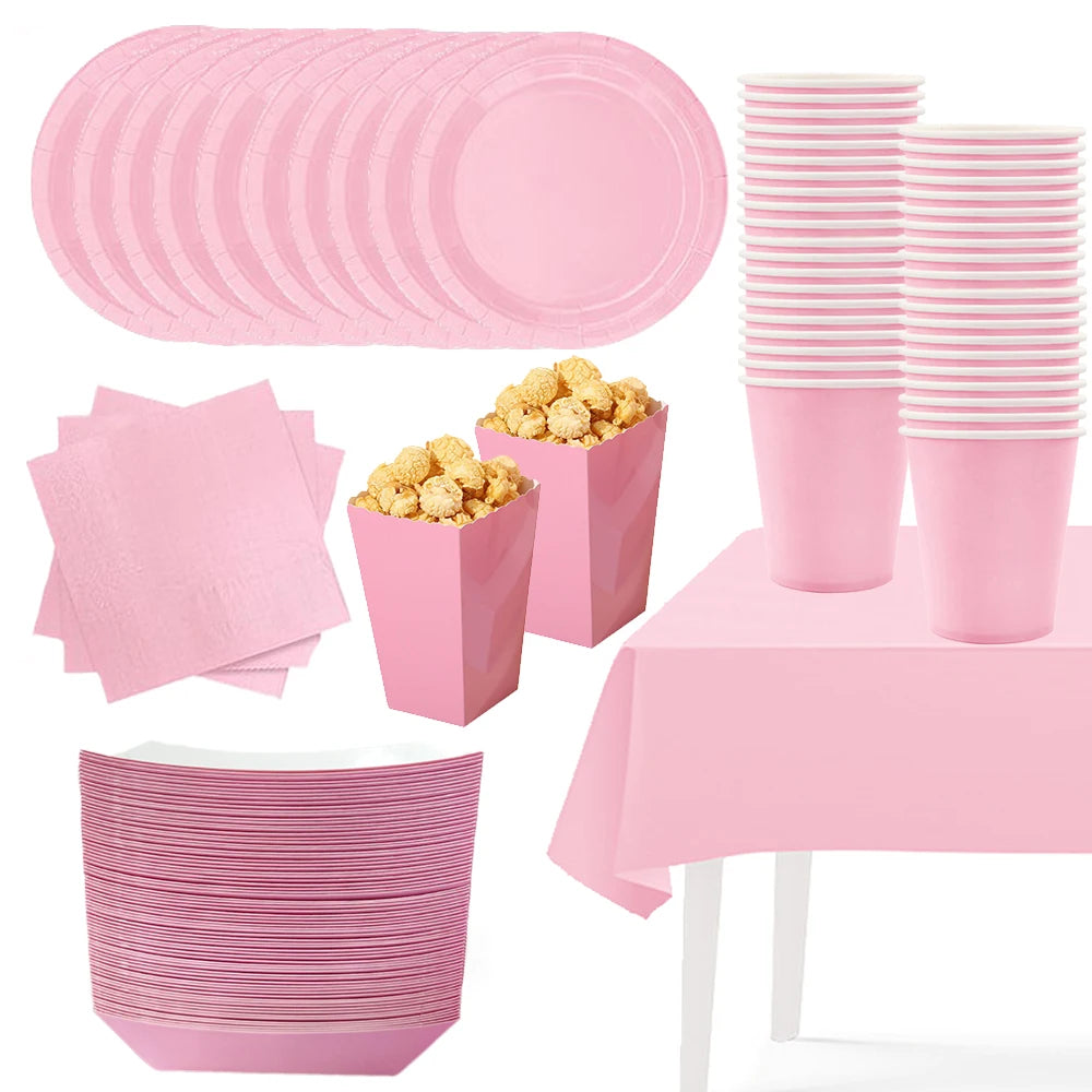 Solid Light Pink Girls Birthday Party Disposable Tableware Set Cups Plates