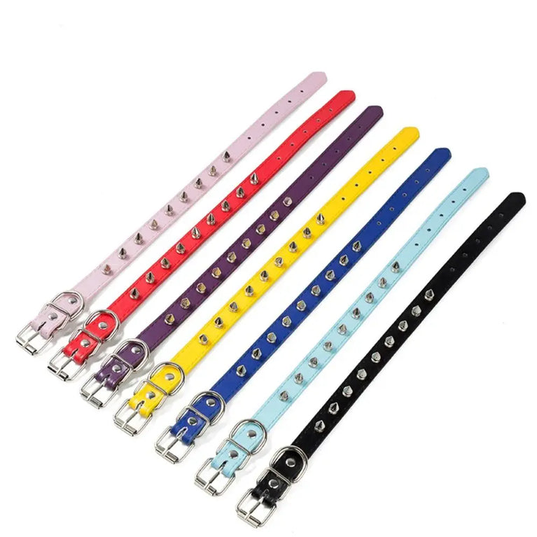 Pet Products Leather Cat Dog Collar Colorful Adjustable Spiked Studded Neck Strap