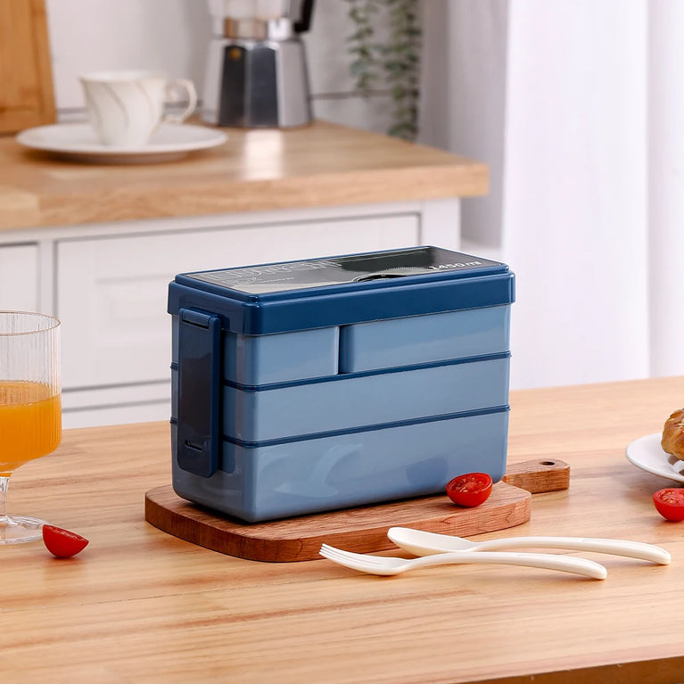 Bento Style Plastic Lunch Box 3 Layer Leakproof Meal Prep Container with Cutlery