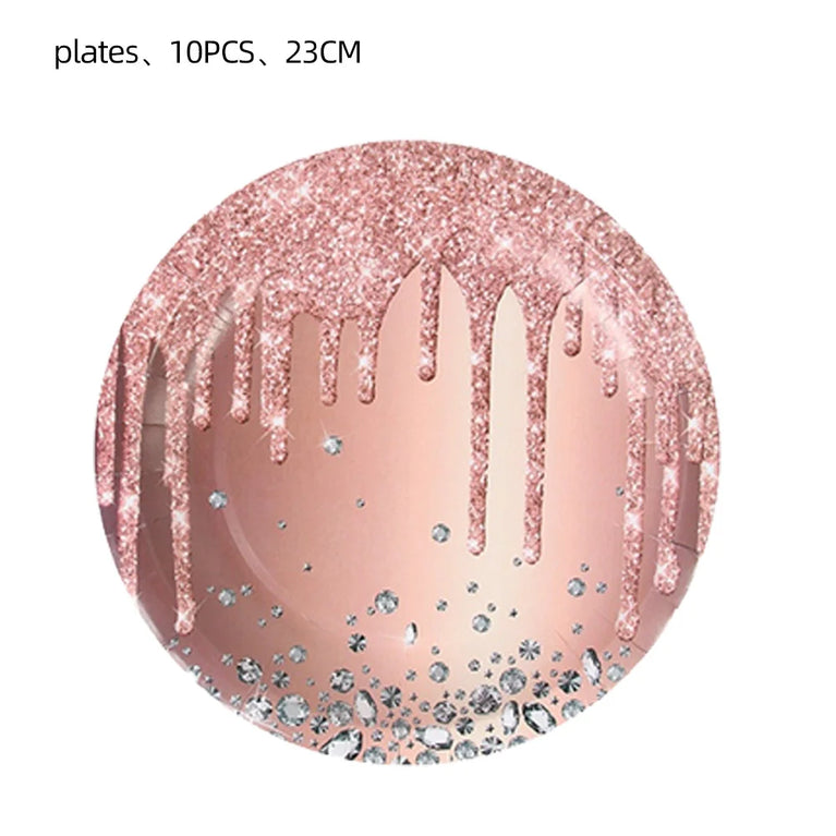 Rose Gold Theme Party Disposable Tableware Set Wedding Birthday Decor
