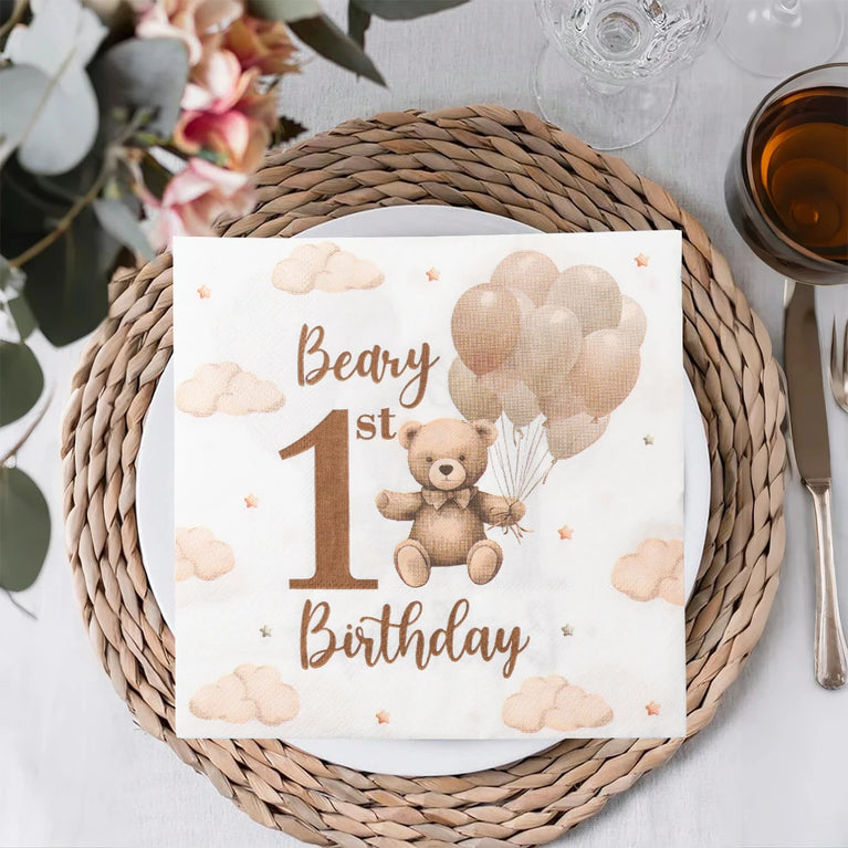 Little Bear Balloon Happy 1st Birthday Disposable Tableware Set Party Decorations