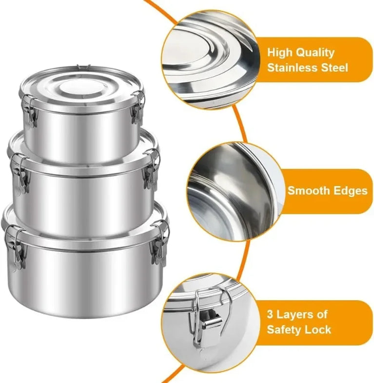 Stainless Steel Fresh Keep Round Sealed Lunch Box Buckle Food Container Fruit Salad Organizer for Refrigerator Storage