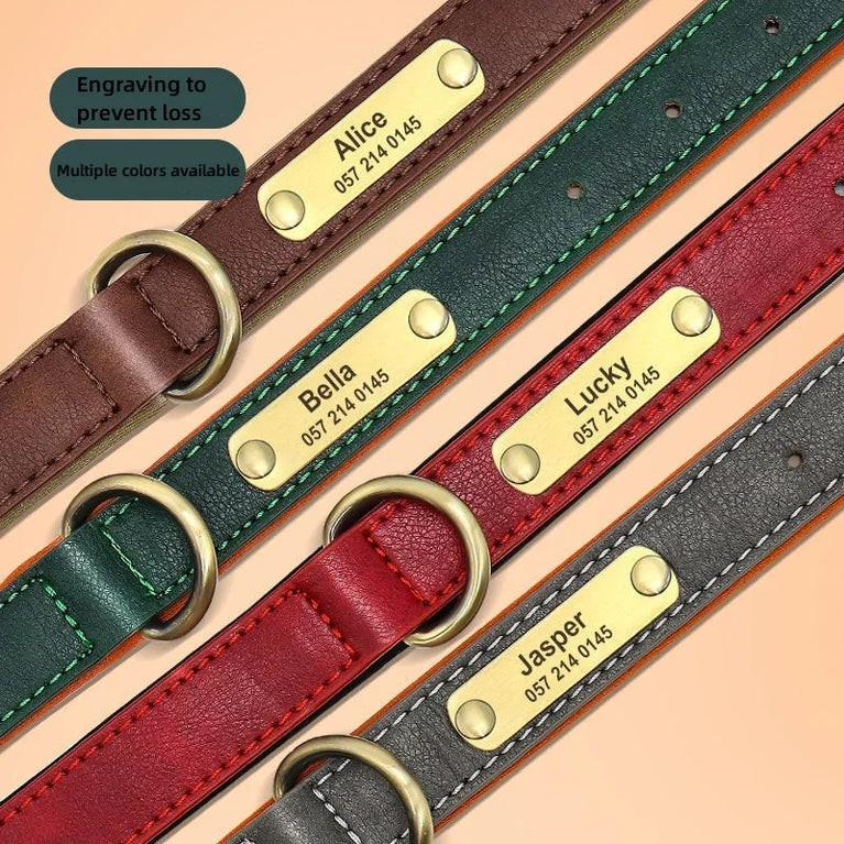 Personalized Leather Dog Collar | Padded ID Nameplate Collar