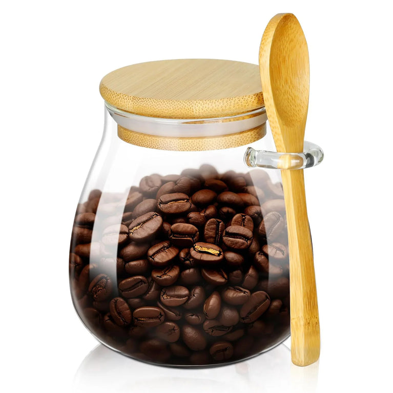 Airtight Glass Storage Container Jar with Lid Spoon Kitchen Pantry Canister