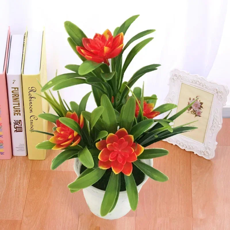 5-Head Miniature Lotus Simulation Bonsai | Creative Desktop Floral Decoration