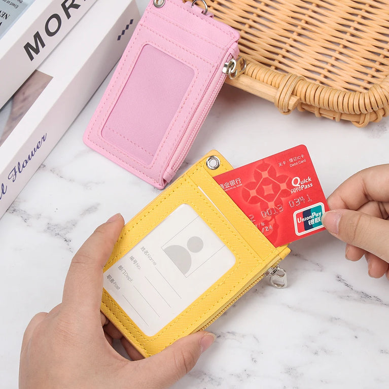 Fashion PU Leather Card Holder | Compact Coin Purse & ID Wallet with Keychain