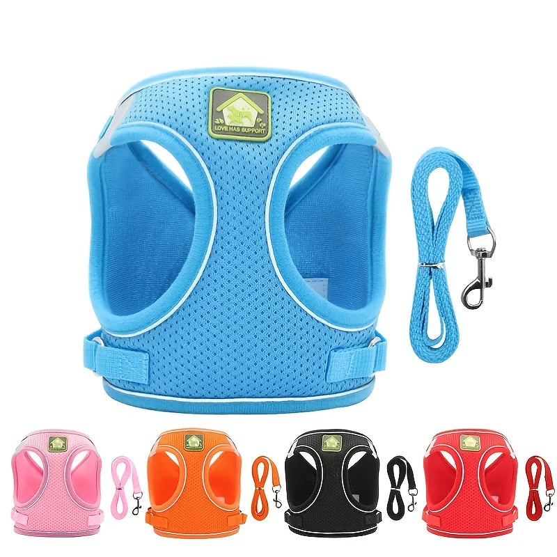 Reflective Breathable Mesh Puppy Dog Harness And Leash Set No Pull Vest