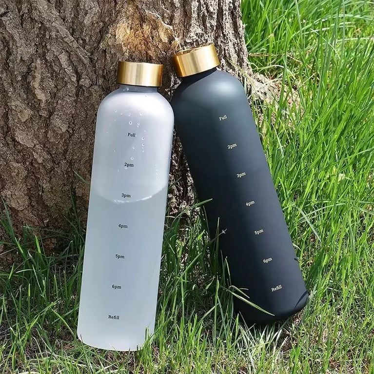 1L Water Bottle with Time Marker Leakproof BPA-Free Fitness Sports Outdoor Travel Hydration Bottle with Straw