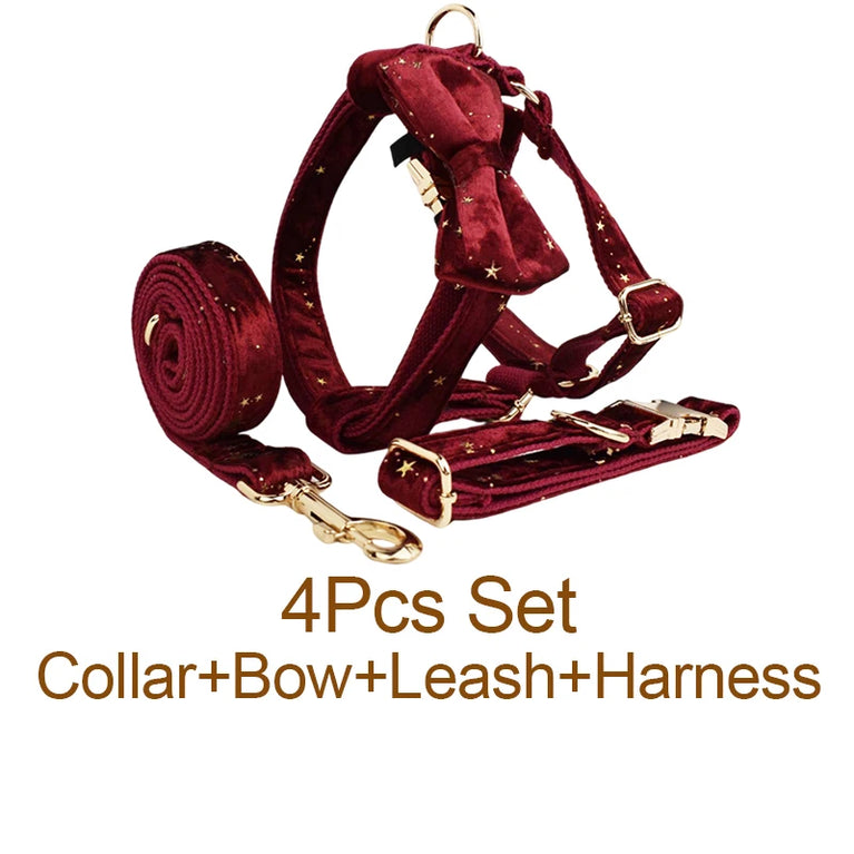 Luxury Fashion Dog Collar Leashes Harness Bow Set