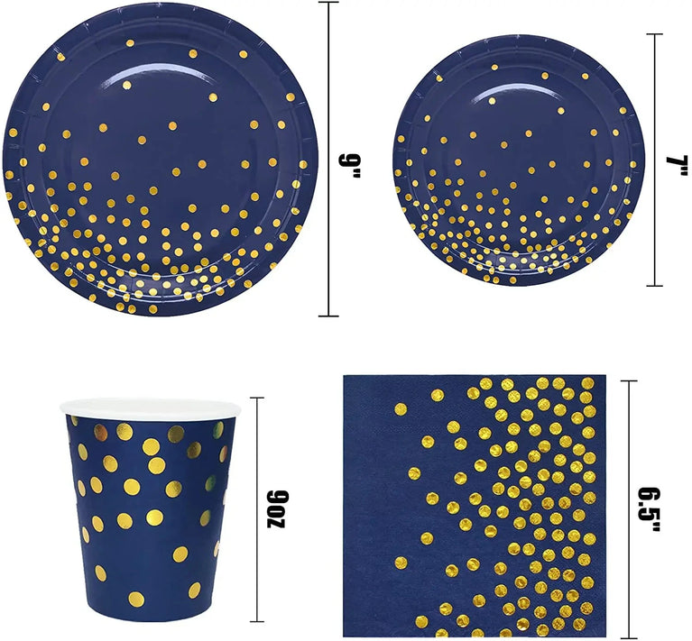 Navy Blue Gold Disposable Tableware Set for Wedding Party Use