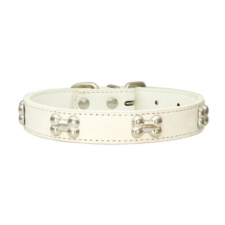 Bone Leather Dog Collars Puppy Pug Collars Small Large Cat Collar