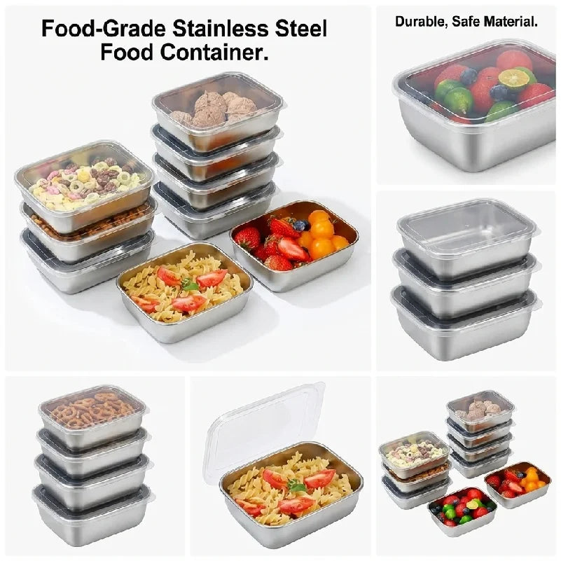 5PCS Stainless Steel Food Storage Containers Stackable Meal Prep Set