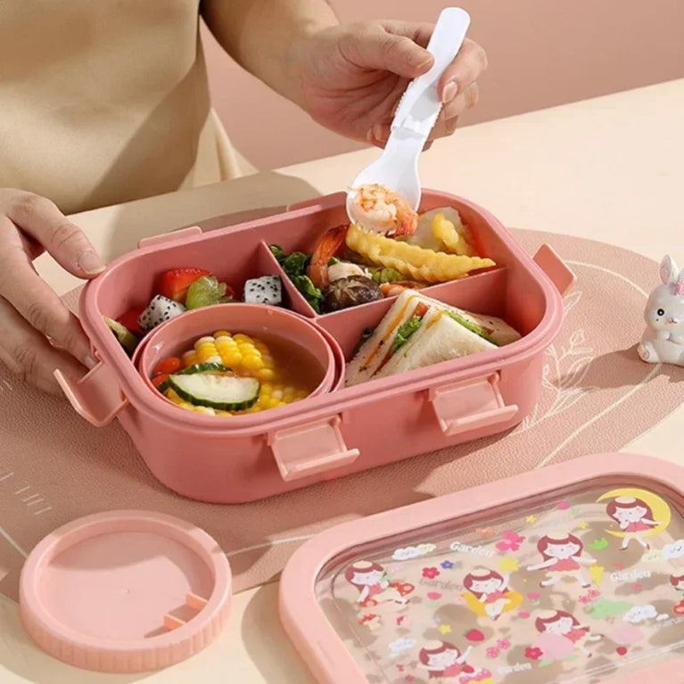 1000/1350ml Cartoon Lunch Box Leakproof Bento Container with Soup Bowl Portable Food Storage Box