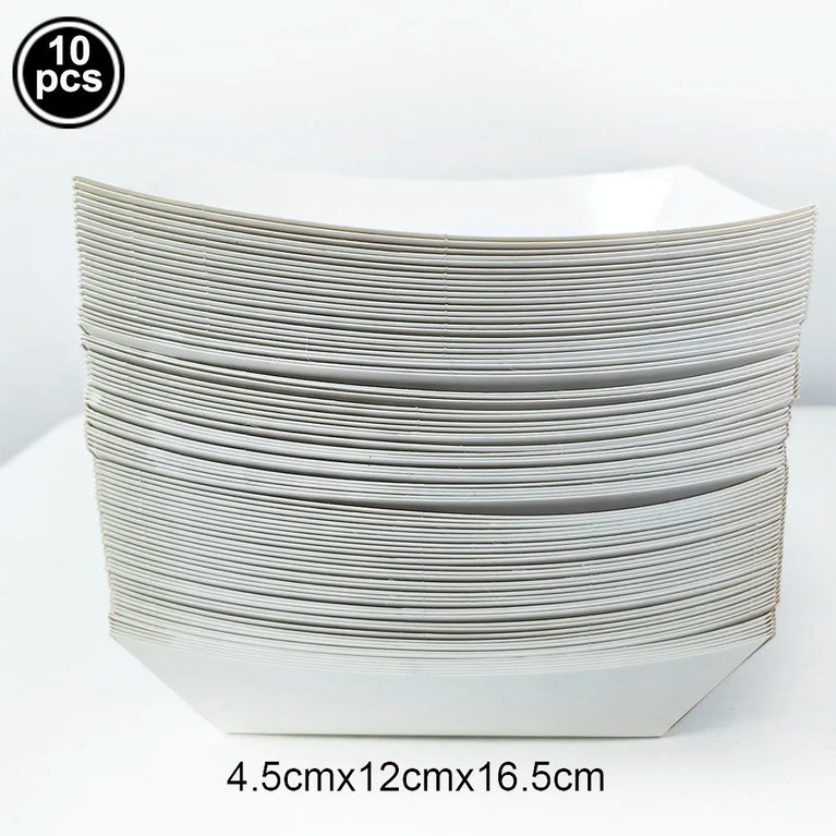 10Pcs Solid Color Popcorn Boxes Paper Food Trays Gift Bags With Handles Party Supplies Set